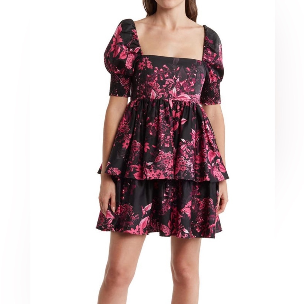 Alice + Olivia Emmalou floral tiered cotton stretch dress